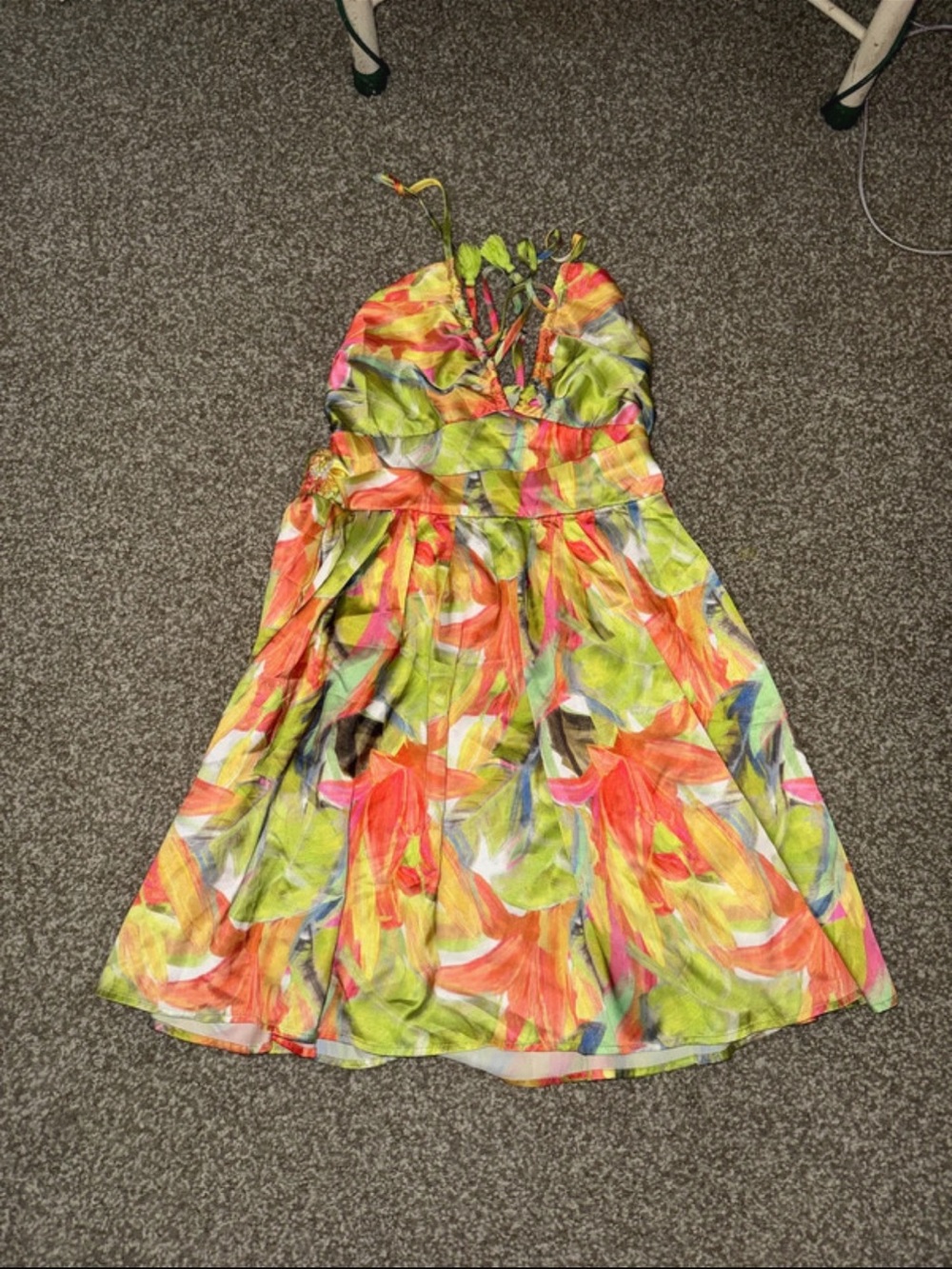 Colorful Tropical Print Halter Dress